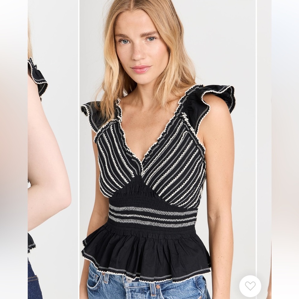 Sea Mable Cambric Flutter Sleeve Pleated Top NWT 10